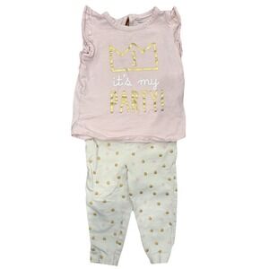 Carters Baby Girls Pink‎ Gold Crown 1st Birthday Outfit Pants Top 12 Months